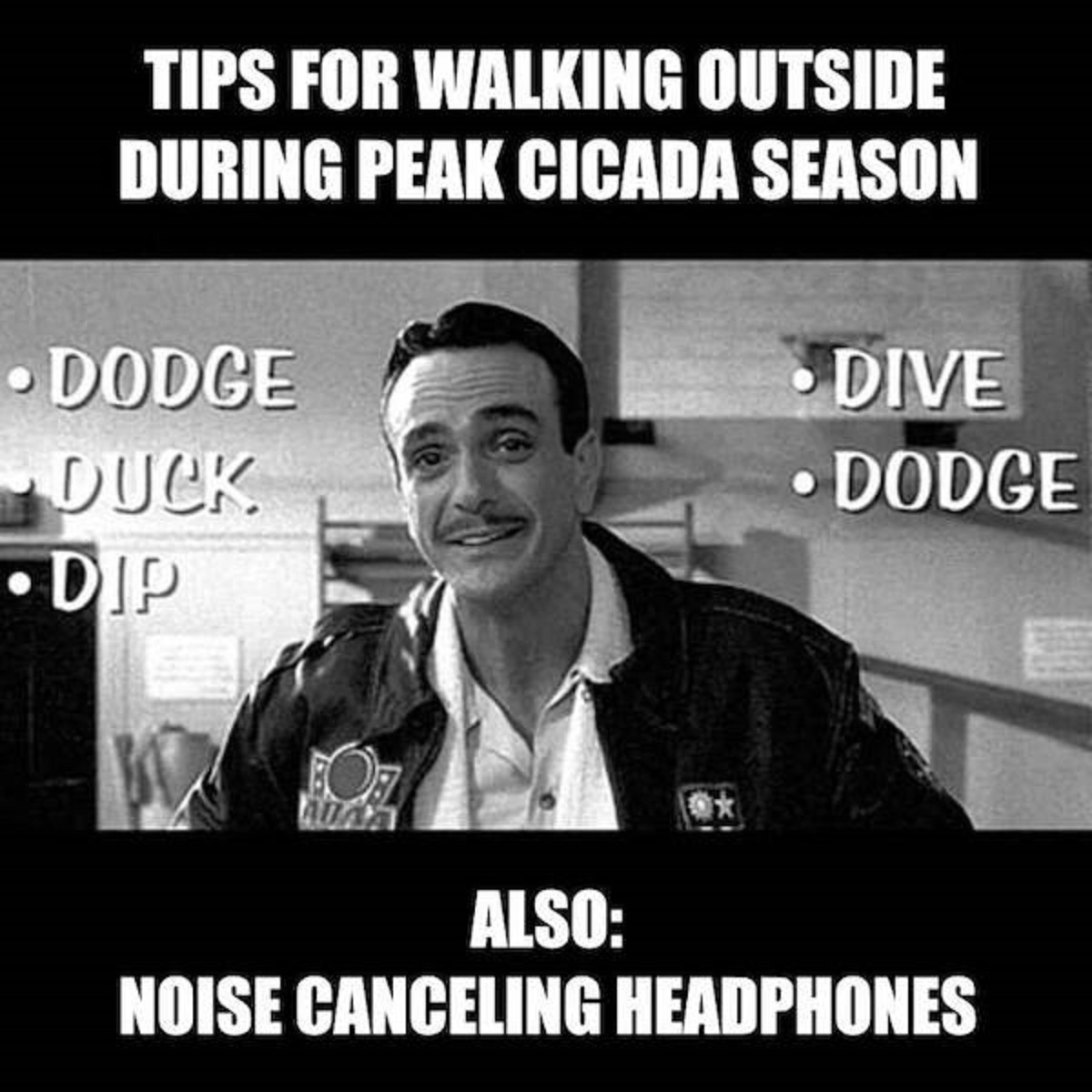 five d's of dodgeball - Tips For Walking Outside During Peak Cicada Season Dodge Duck Dip Dive Dodge Also Noise Canceling Headphones