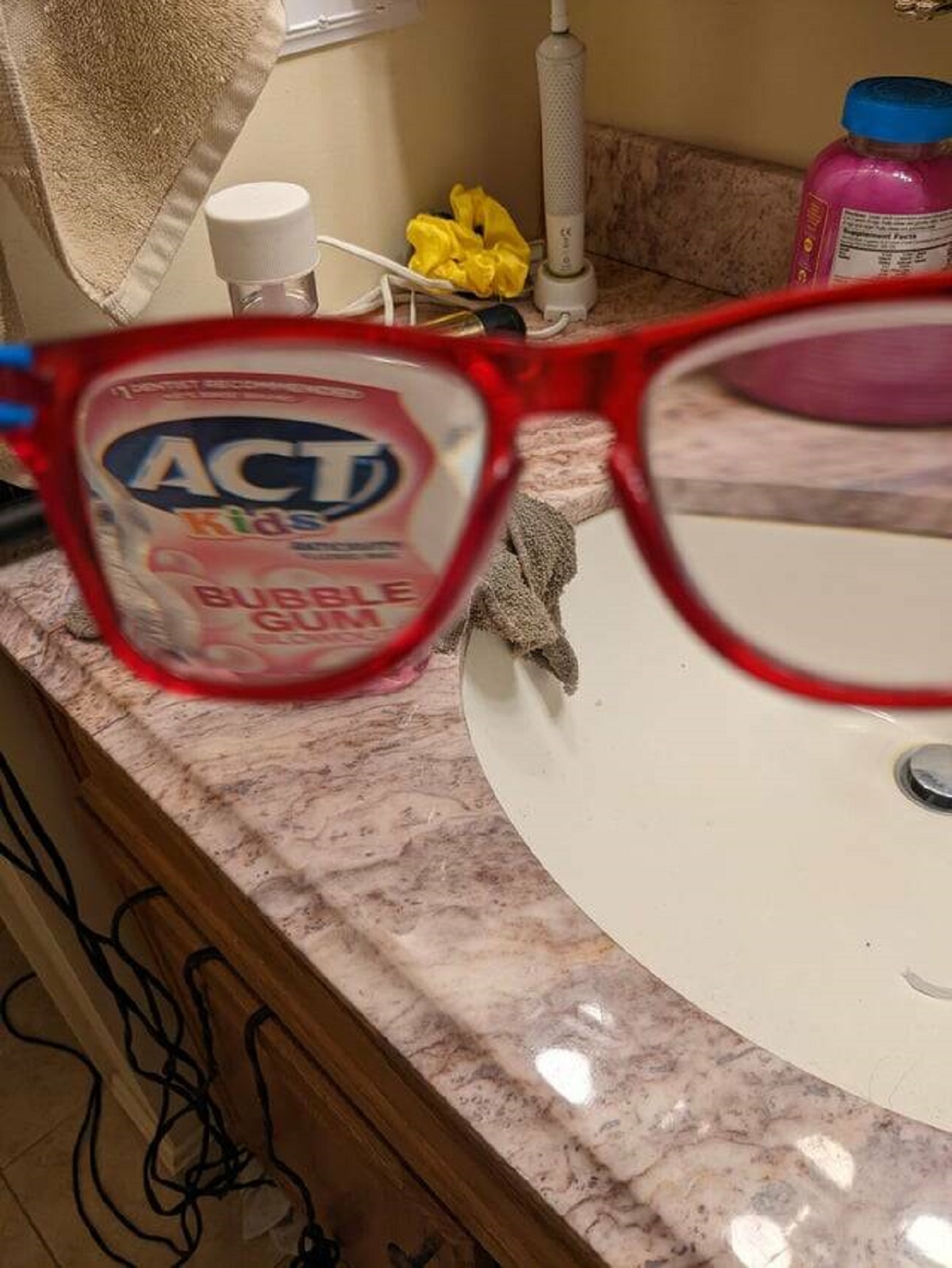 "What looking through my little guy's (20/500 vision) glasses looks like"