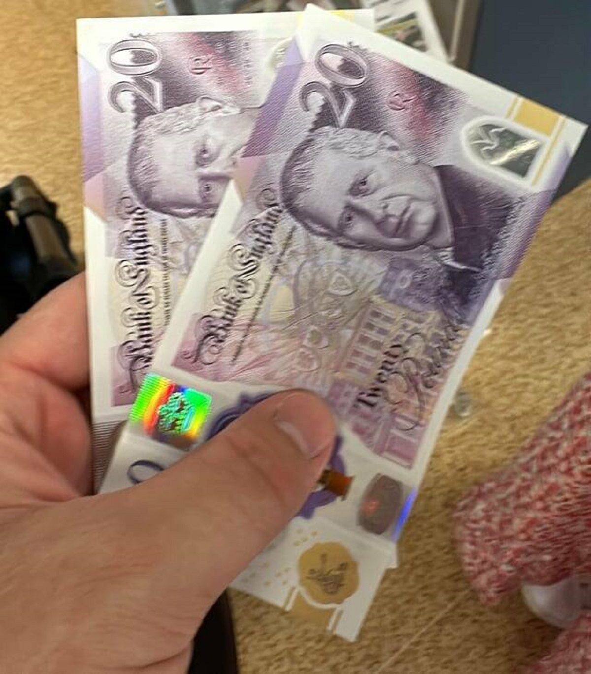 "New £20 notes with King Charles on them"