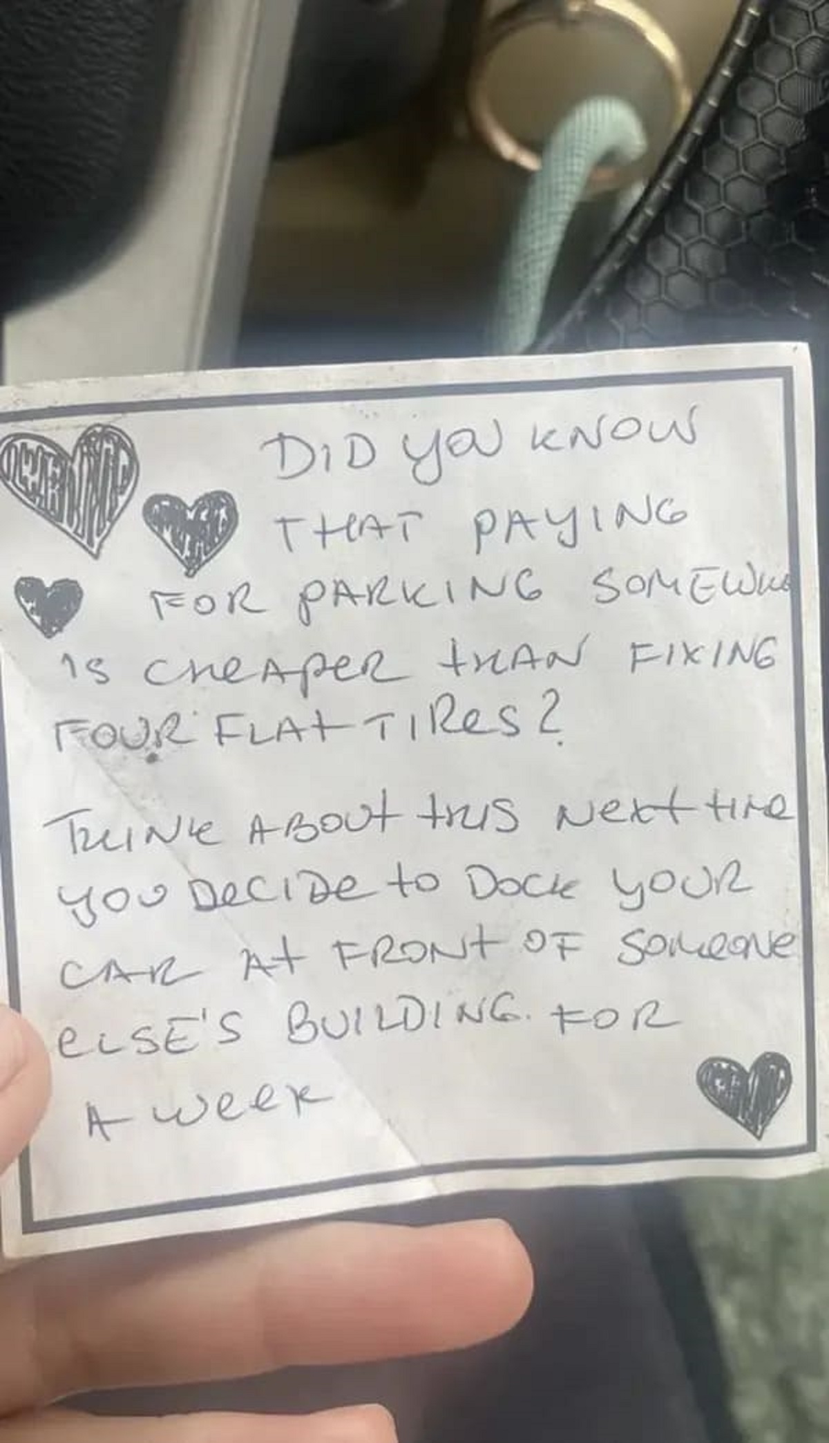 “Went to visit my in-laws for a week. Also, I pay for a street parking pass”