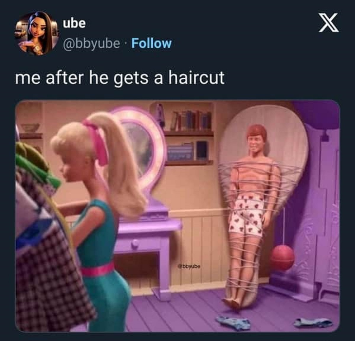 toy story barbie e ken - ube me after he gets a haircut X bbyube