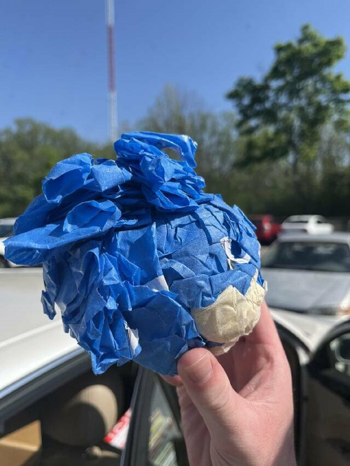 "This ball of tape my roommates made unintentionally looks like Sonic"