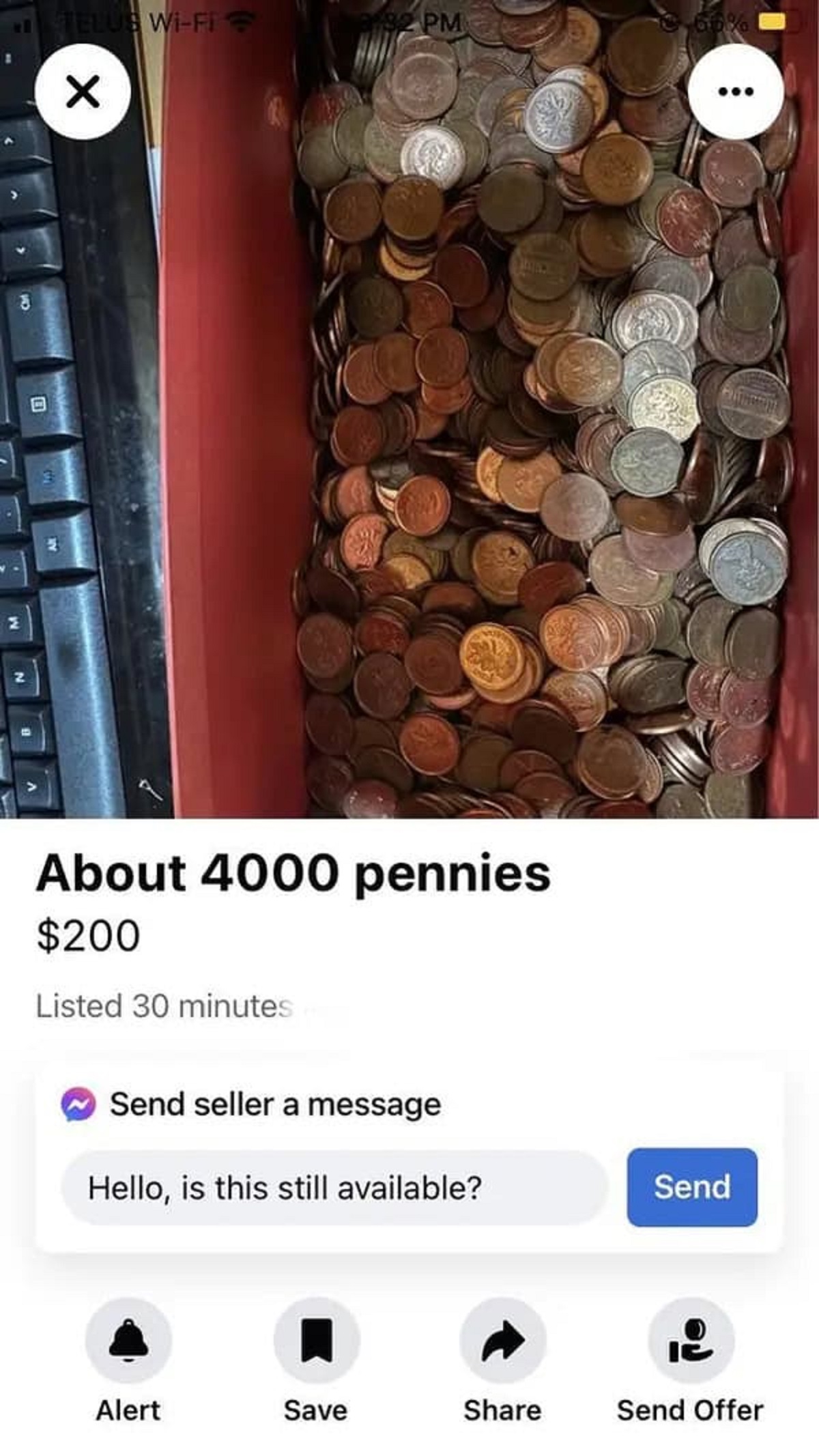 facebook market memes - WiF About 4000 pennies $200 Listed 30 minutes Send seller a message Hello, is this still available? Send Alert Save Send Offer