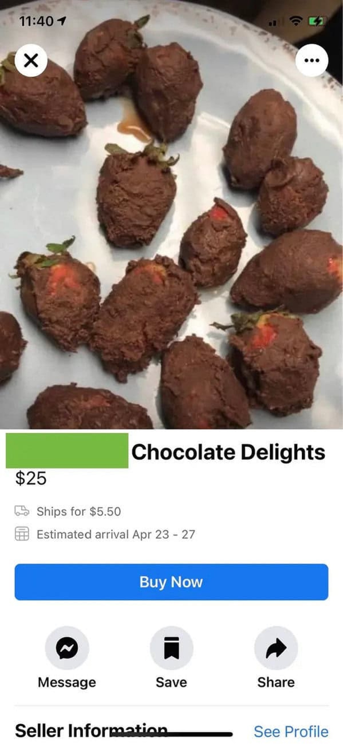 Chocolate Delights $25 Ships for $5.50 Estimated arrival Apr 2327 Buy Now Message Seller Information Save See Profile