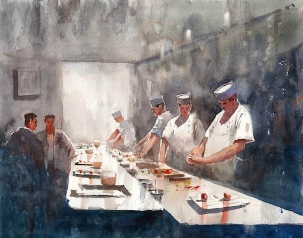 "I painted the Chefs at my local sushi spot in watercolor"