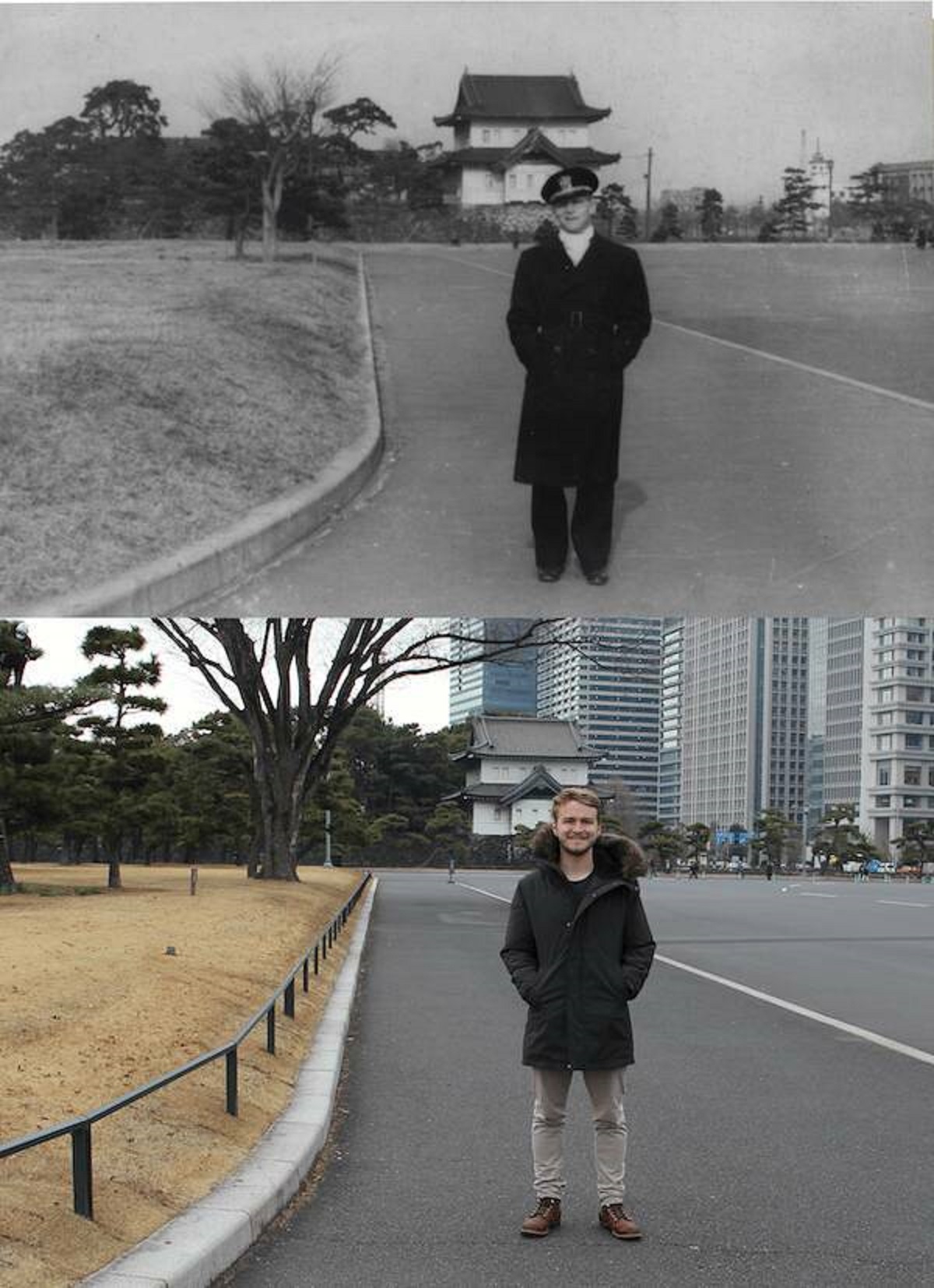 "My Grandfather and I in Tokyo, 73 years apart."