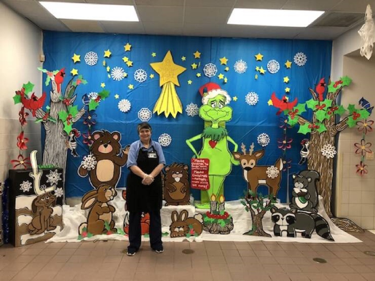 "Our school lunch lady made this Christmas display by hand."