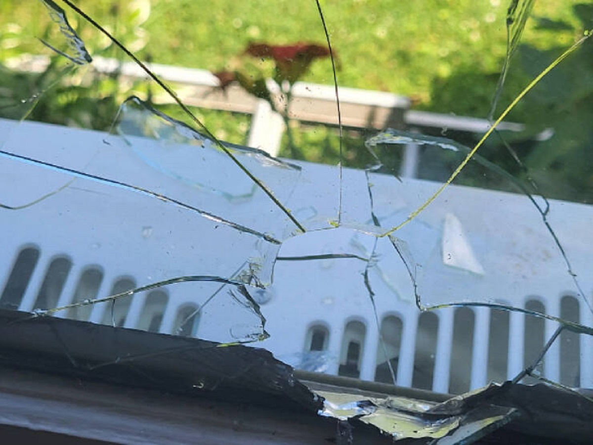 “Aftermath of golf ball through my window. Country club across the street is hosting a tournament and now I have glass in my AC.”