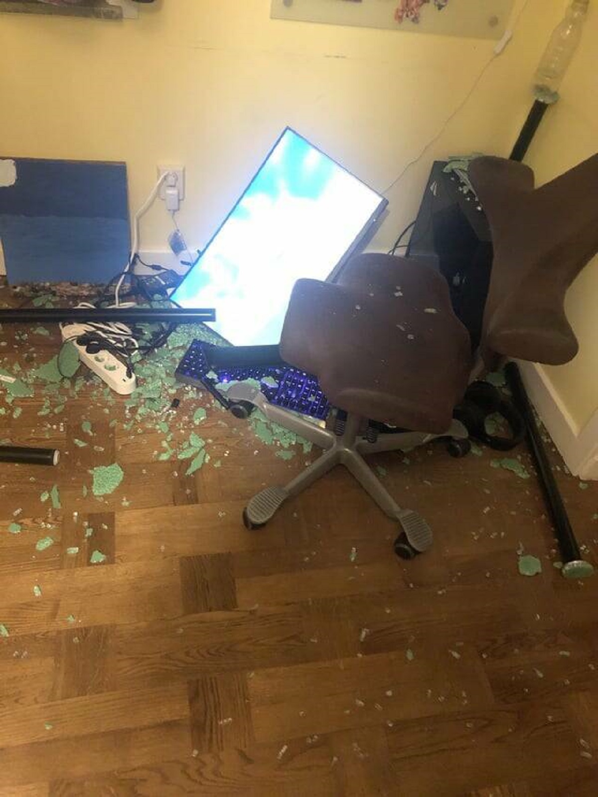 "Desk just exploded"