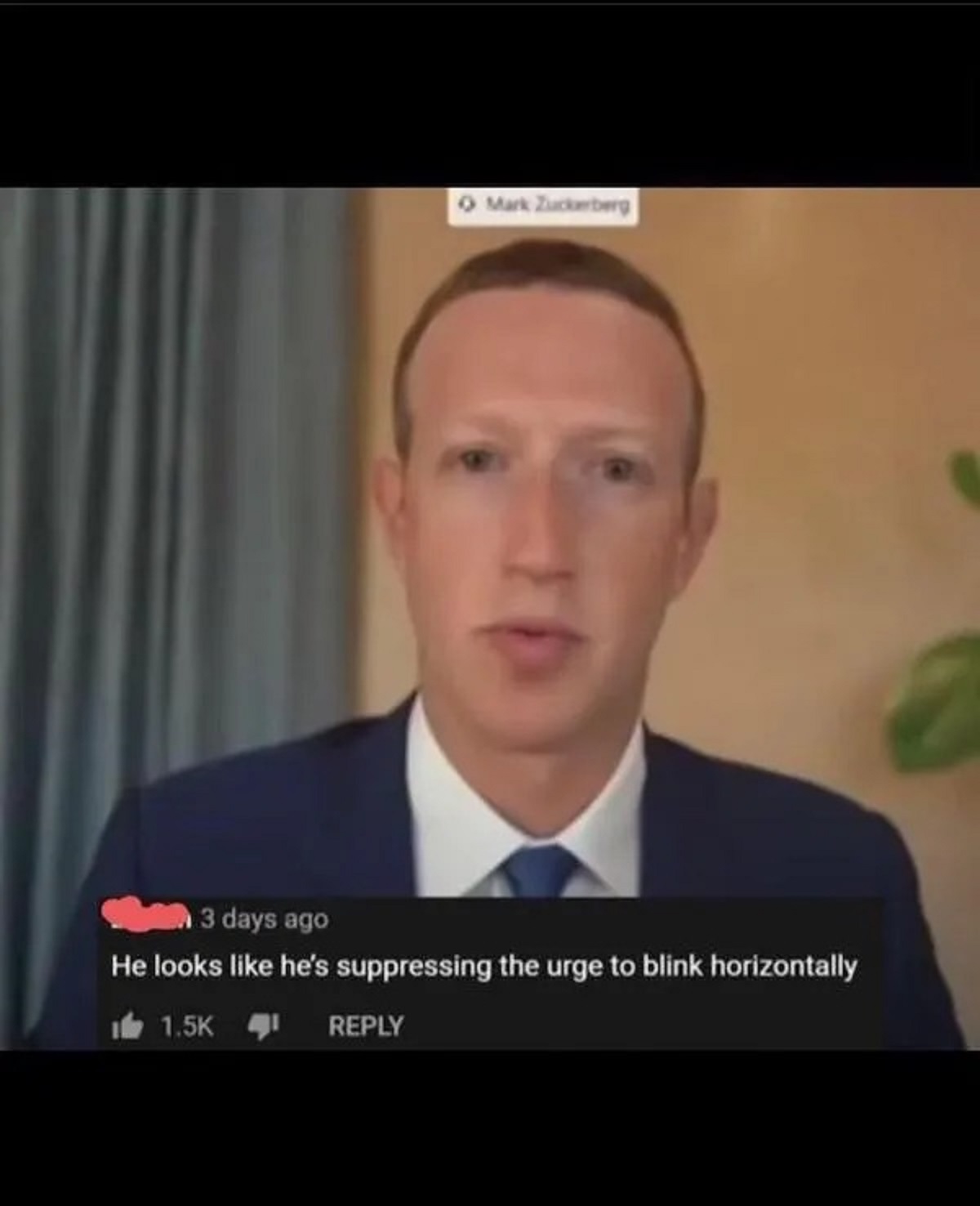 Mark Zuckerberg - Mark Zuckerberg 3 days ago He looks he's suppressing the urge to blink horizontally