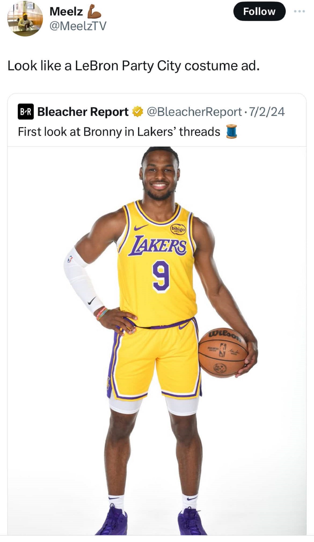 Basketball - Meelz Look a LeBron Party City costume ad. BR Bleacher Report 7224 First look at Bronny in Lakers' threads bibigo Lakers 9 Lulego