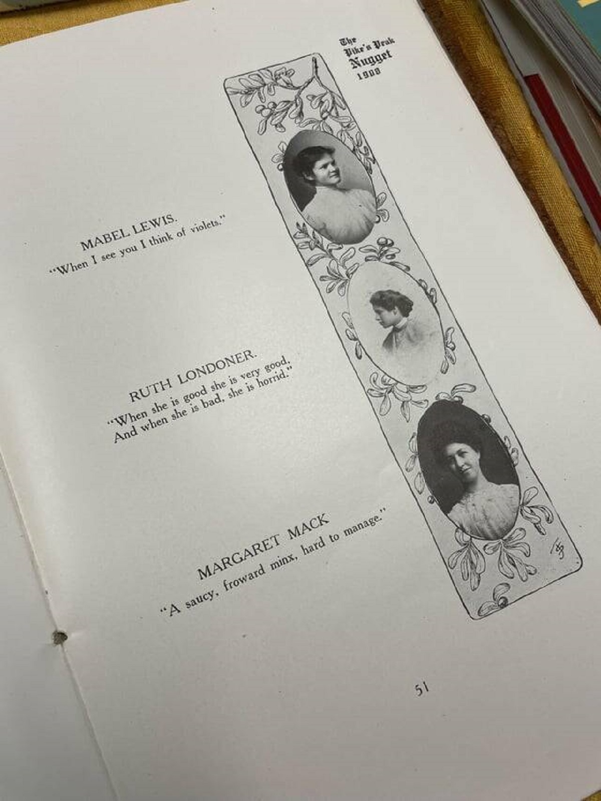 "Senior quotes from a 1908 college yearbook"