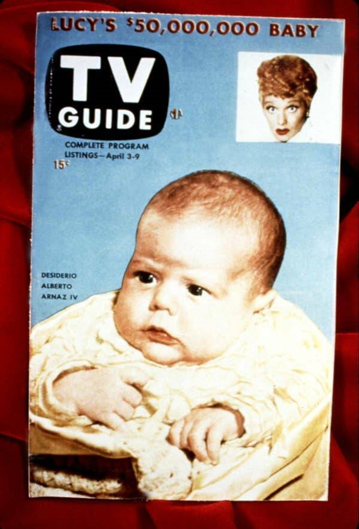 The very first issue of TV Guide, released on April 3, 1953, featured Lucille Ball and Desi Arnaz's newborn son, Desi Arnaz Jr., on the cover: