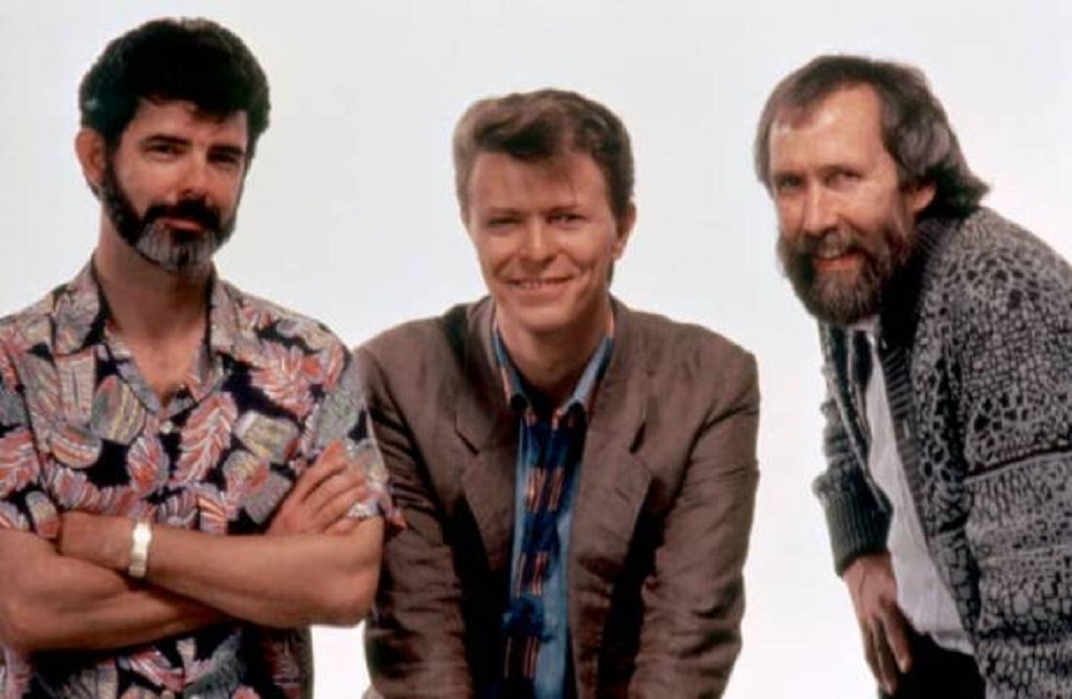 This is an awesome (at least to me) photo of George Lucas, David Bowie, and Jim Henson taken to promote Labyrinth: