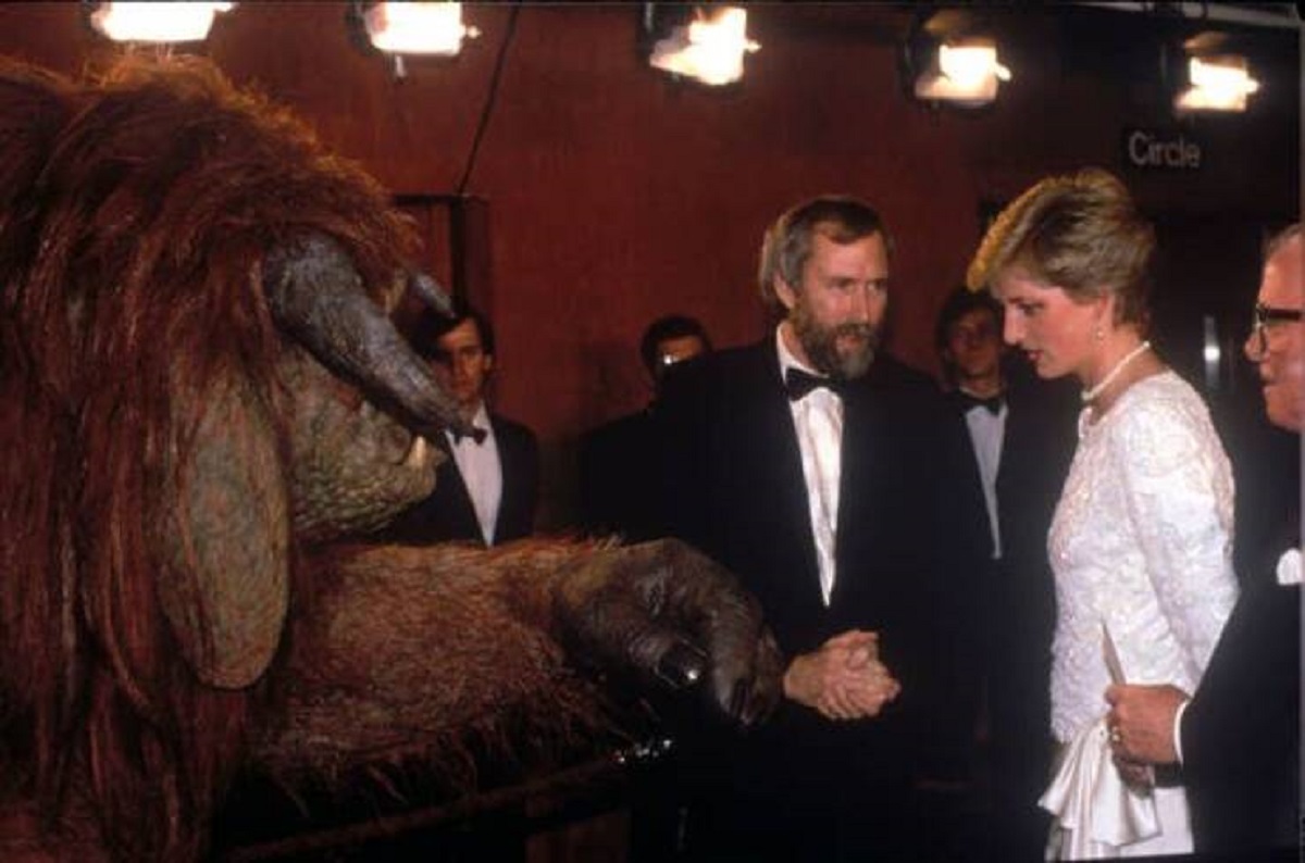 Here's Princess Diana at the London premiere of Labyrinth, alongside Jim Henson, as she meets Ludo: