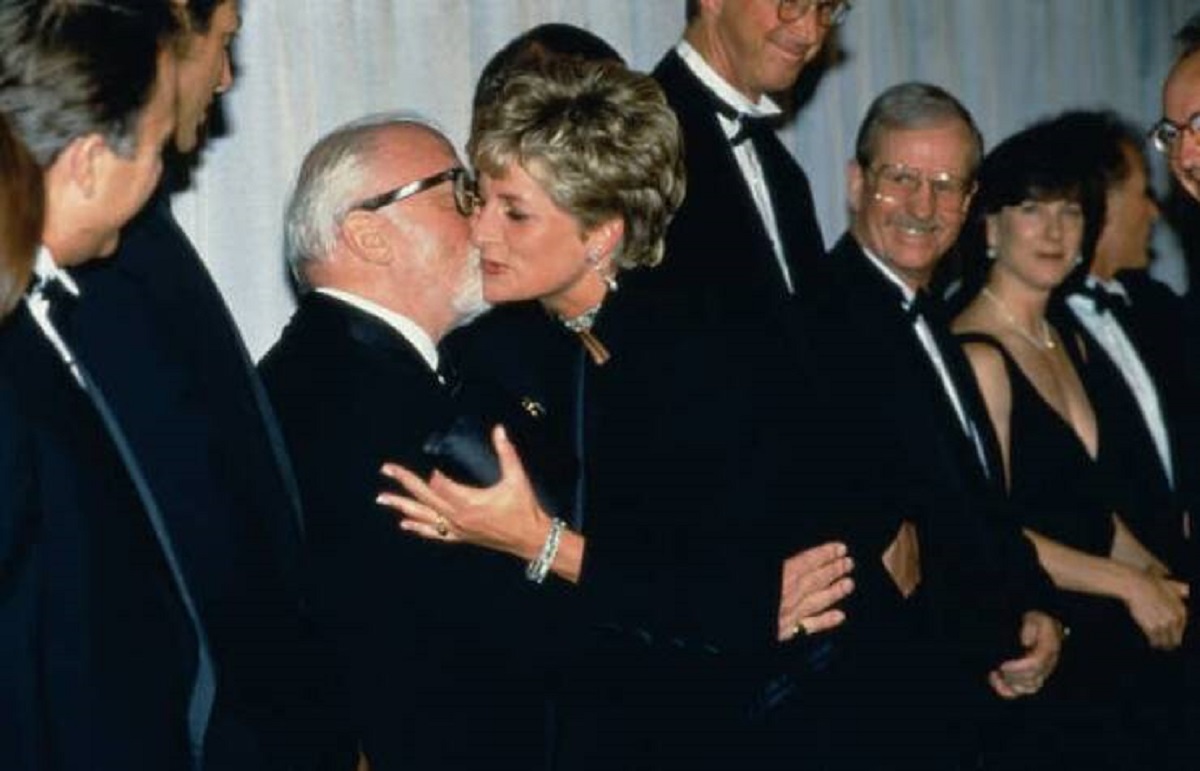 And here's Princess Di at the London premiere of Jurassic Park in 1993, warmly greeting her longtime friend, actor-director Sir Richard Attenborough, who played John Hammond in the film: