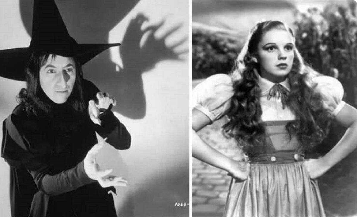 When The Wizard of Oz started filming, the Wicked Witch of West was not as menacing looking as she would be in the final film, with Margaret Hamilton wearing less makeup and a long bob wig. While Judy Garland's Dorothy wore a strawberry blonde wig and a lot of makeup to give her a "baby-doll" look: