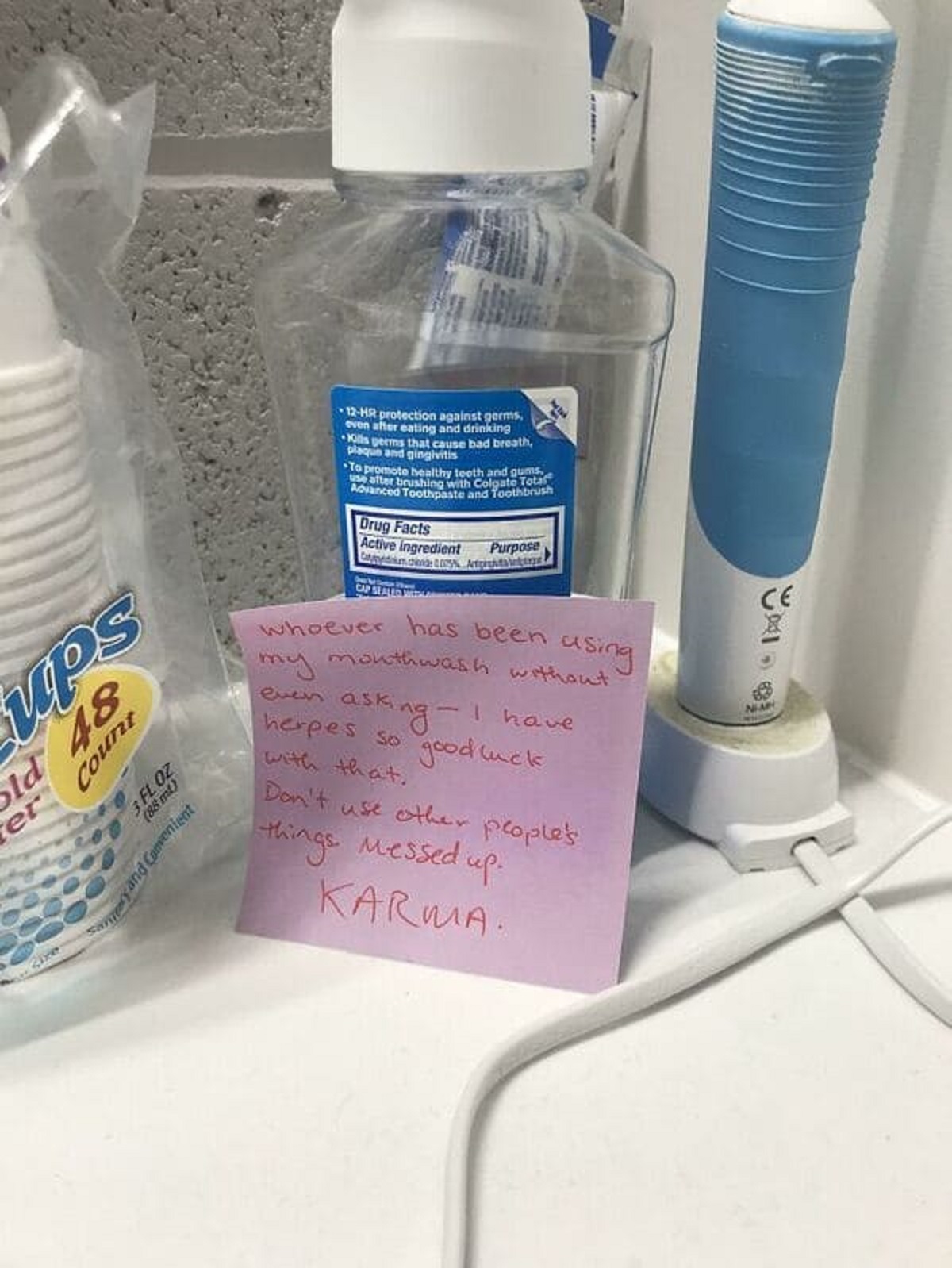 “This Was The Only Way To Ward Off My Roommate From Sipping Out Of My Mouthwash Without Me Knowing… She Used 3/4 Of The Bottle, Does She Really Think I Am That Dumb That I Won’t Notice? Hope She Freaks Out”