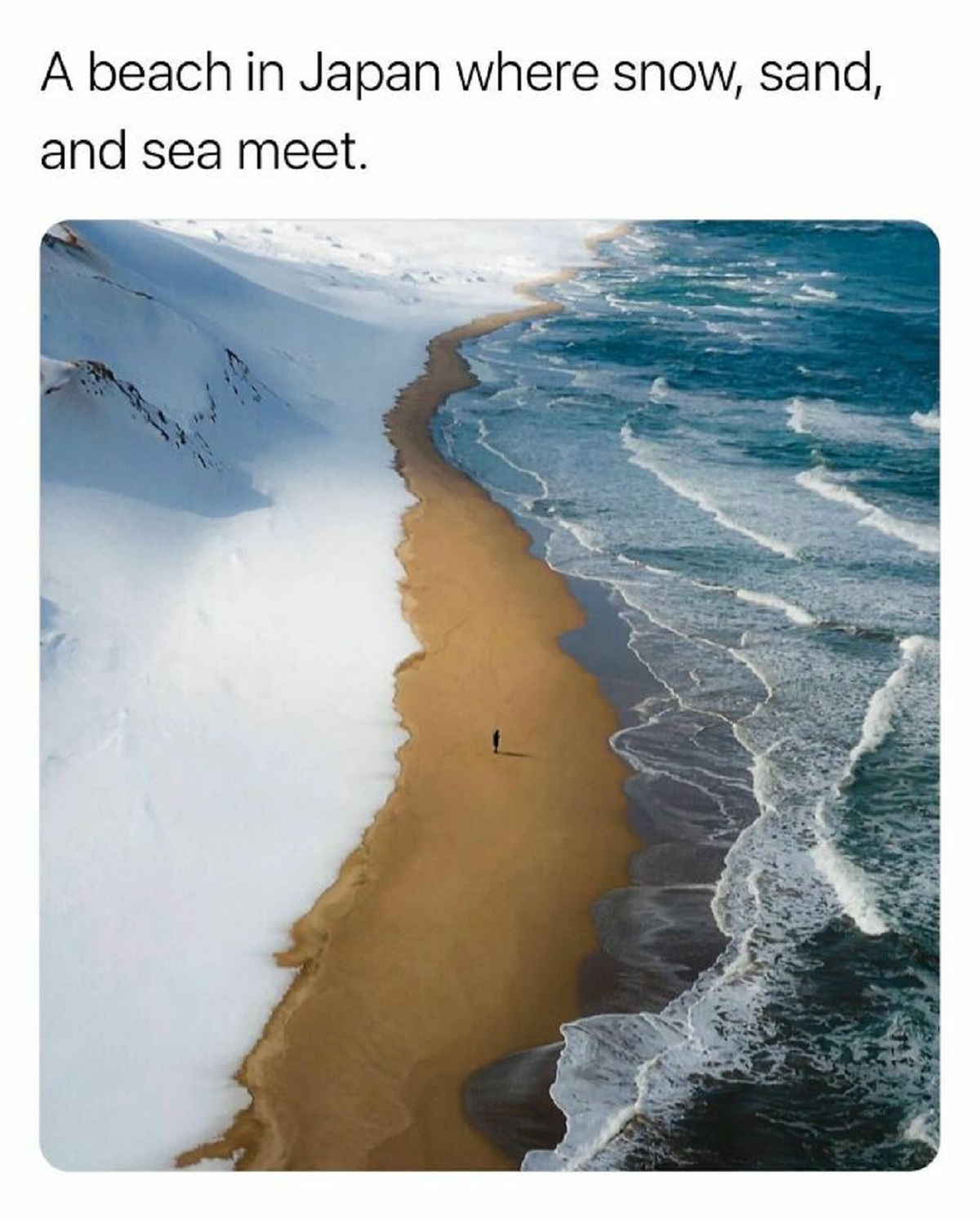 hokkaido beach snow - A beach in Japan where snow, sand, and sea meet.