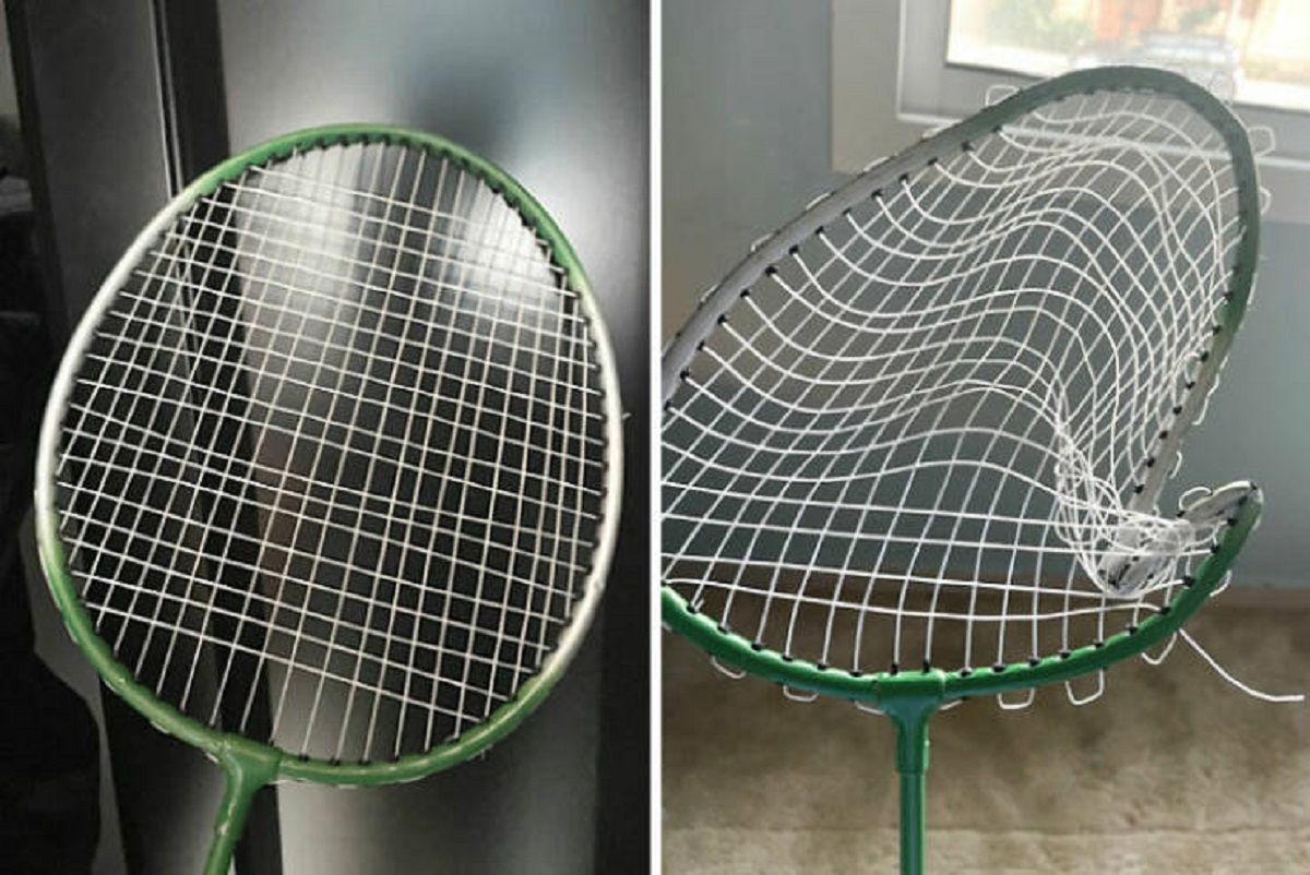 "Before And After My Little Brother "Borrowed" My Racket For Badminton Practice. It’s A Small Racket, But Still, It’s One Of The Only Two I Have"