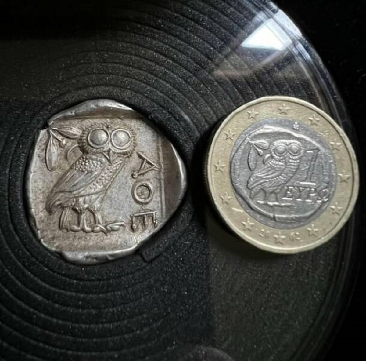 "Today’s 1 Euro Coin from Greece depicting 2400 year old Greek Coin"