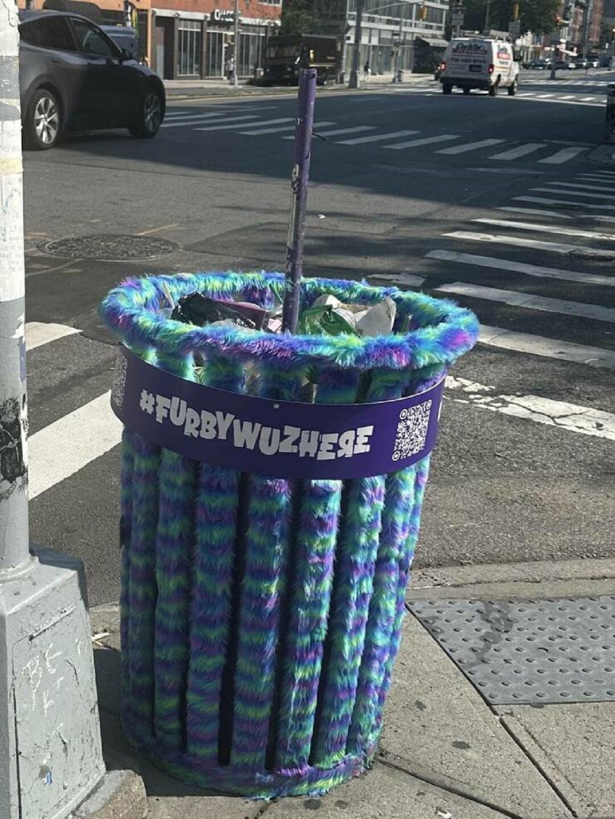 "Furry trash can, part of Furby marketing campaign in NYC"