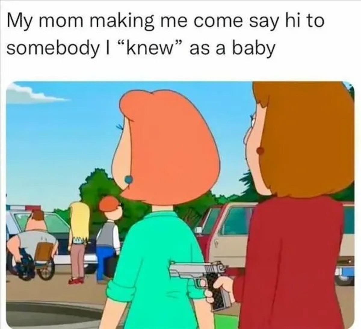 Meme - My mom making me come say hi to somebody I "knew" as a baby