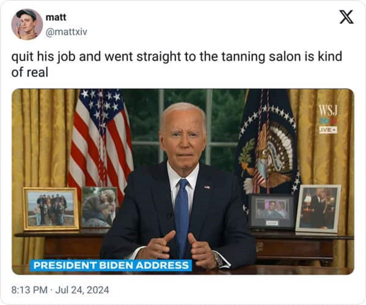 Joe Biden - matt quit his job and went straight to the tanning salon is kind of real President Biden Address Wsj Live X