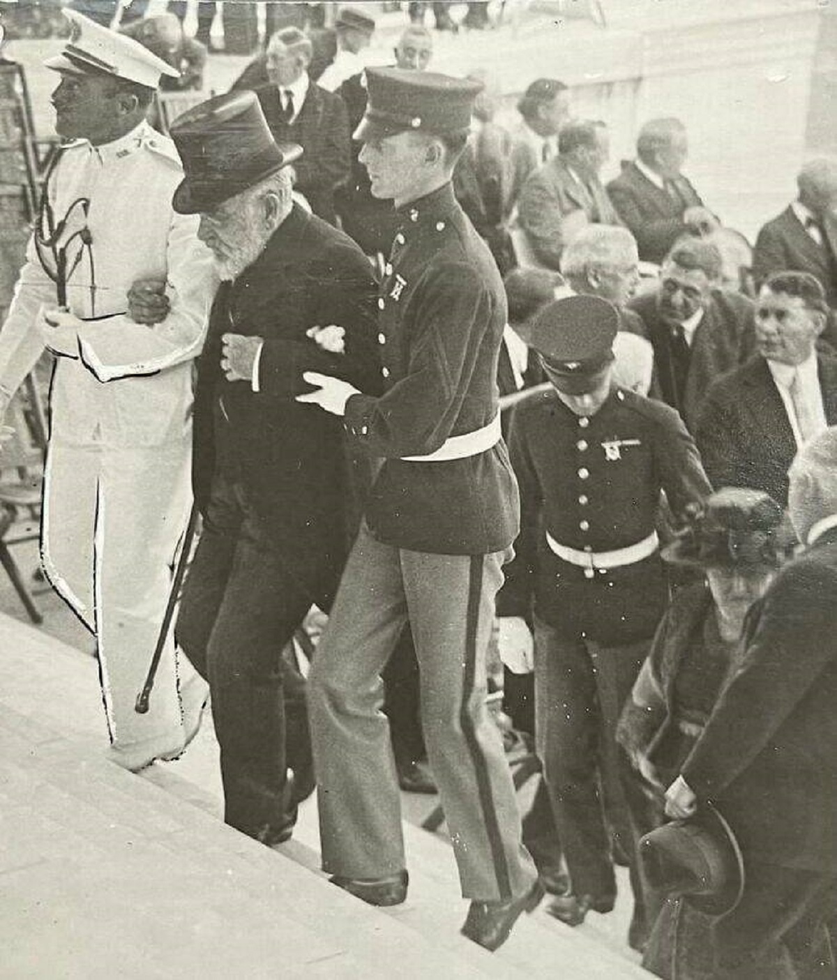 "May 1922: 78-Year-Old Robert T. Lincoln (Son Of Abraham Lincoln) Is Helped Up The Steps At The Dedication Of The Lincoln Memorial In Washington D.c"