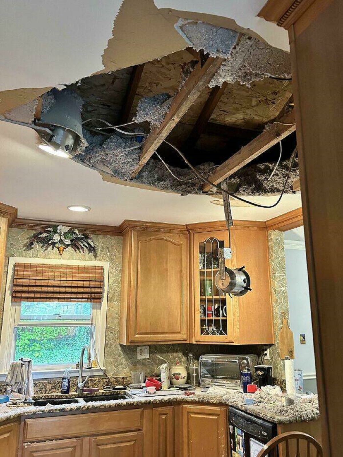 "Husband Went Into The Attic To Fix A Leak. Lost His Footing And Fell Through. He’s Ok. The Whole Floor Level Of Our Home Is Not"