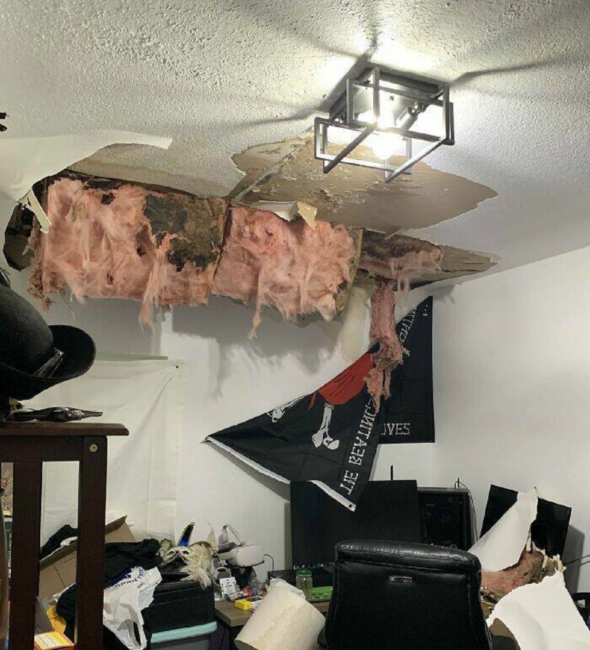 "Was Just About To Leave For Work. Ceiling Fell Right On The Gaming Setup"