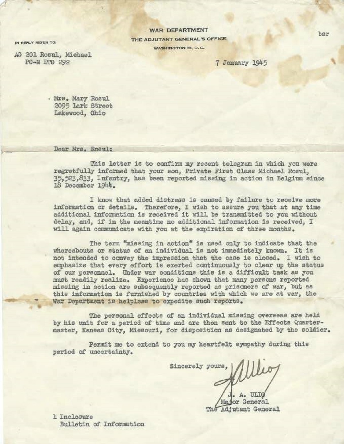 This letter confirming a soldier was missing in action during WWII is super sad but also interesting to see. Even more interesting? It turns out this man was a prisoner of war. He was released and lived until he was 83.