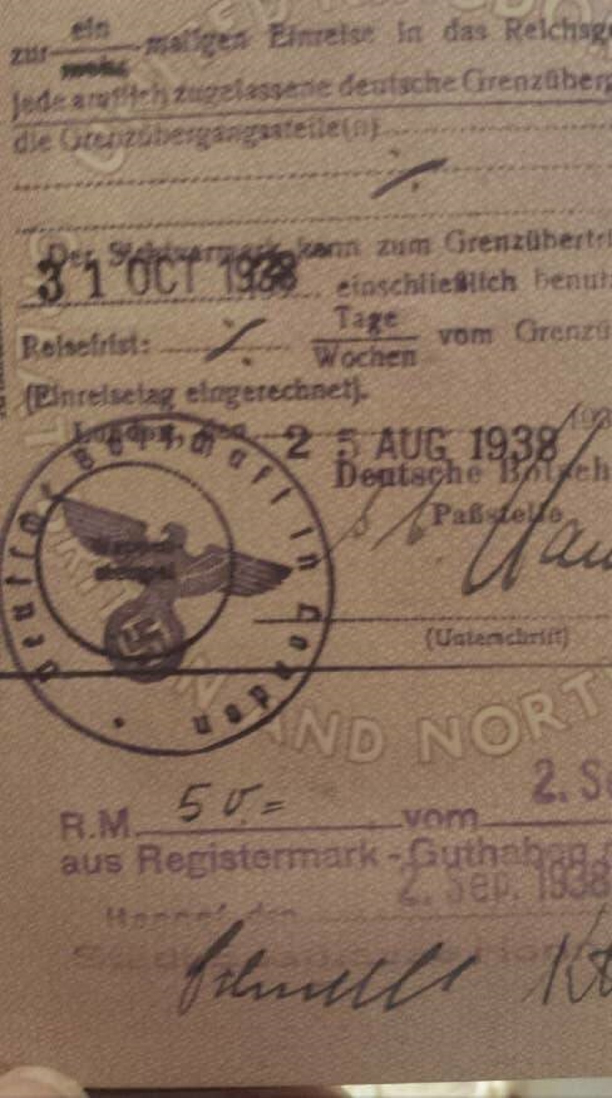 As is this passport from 1938 with a Nazi stamp on it.