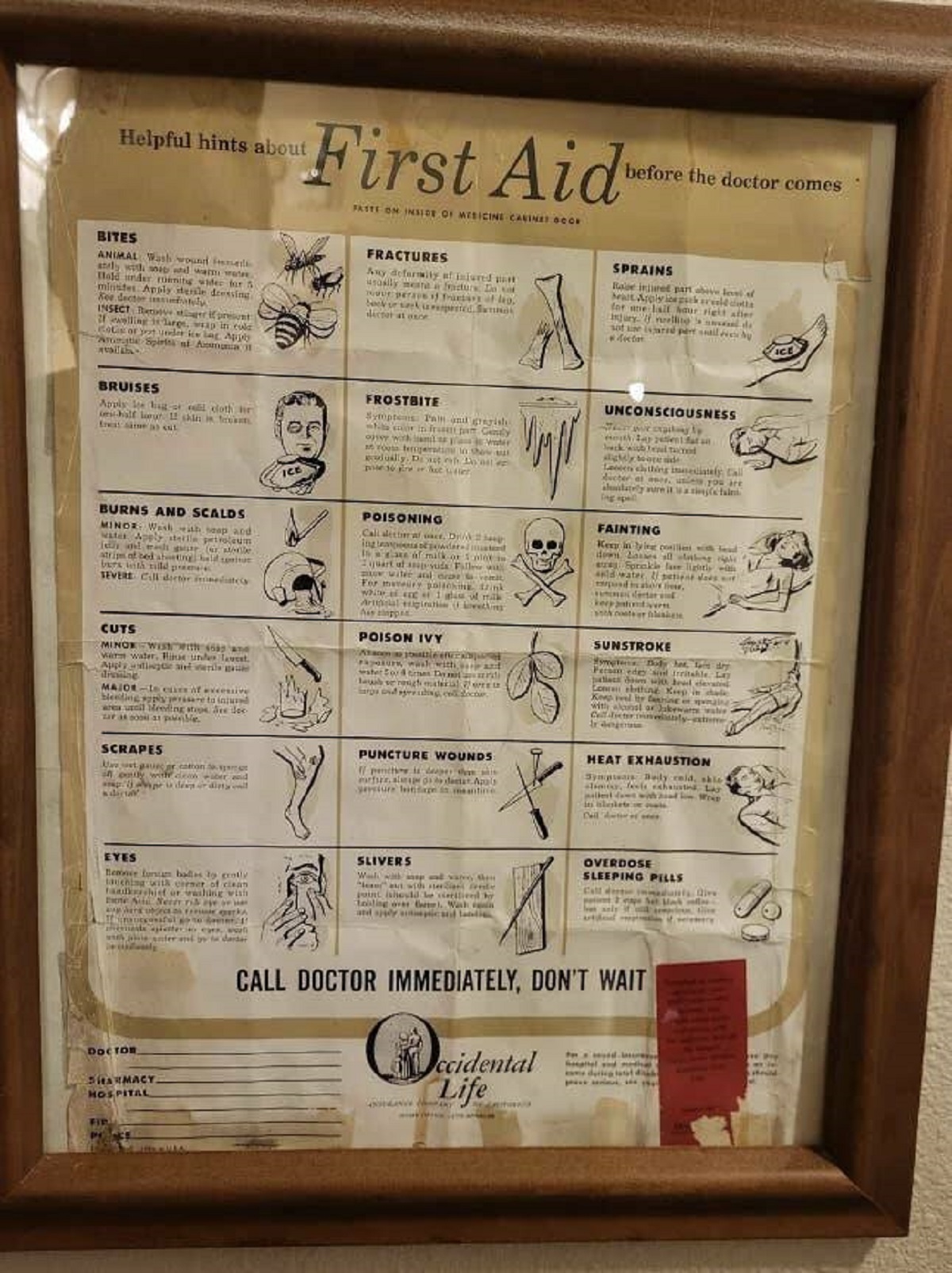 Here are first-aid tips from the 1940s — which are mostly still useful, except where it advises treating a sleeping pill overdose with coffee and any other poisoning with mustard, soapy water, and egg whites.*