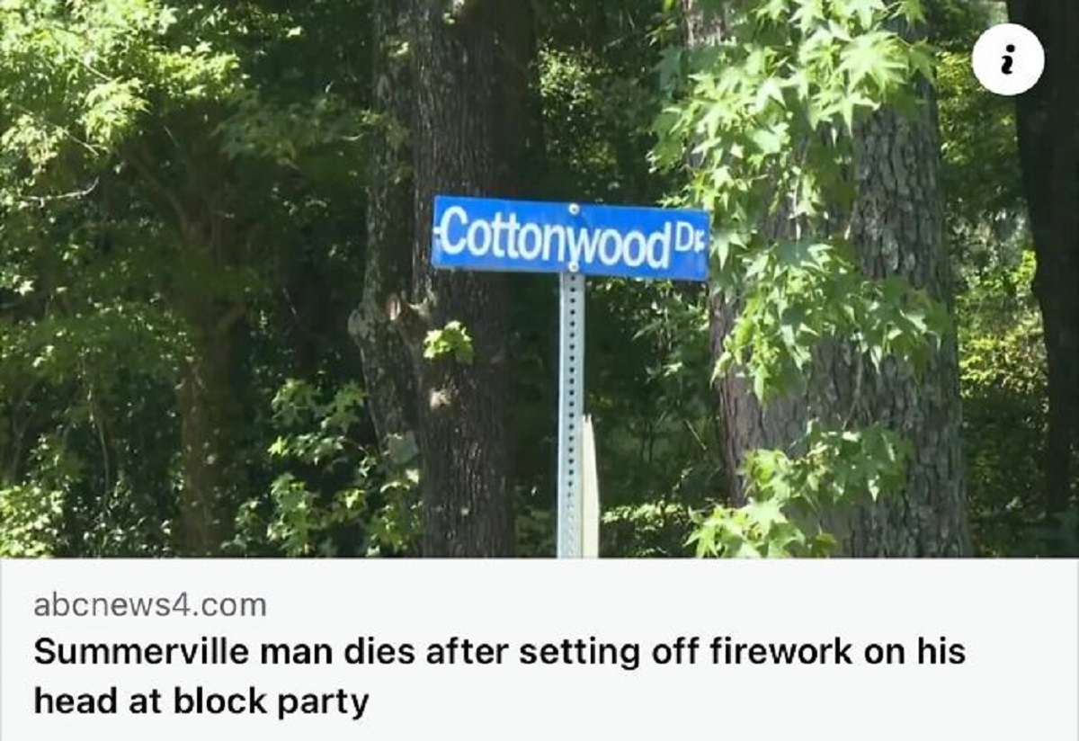 street sign - Cottonwood D abcnews4.com Summerville man dies after setting off firework on his head at block party i 22