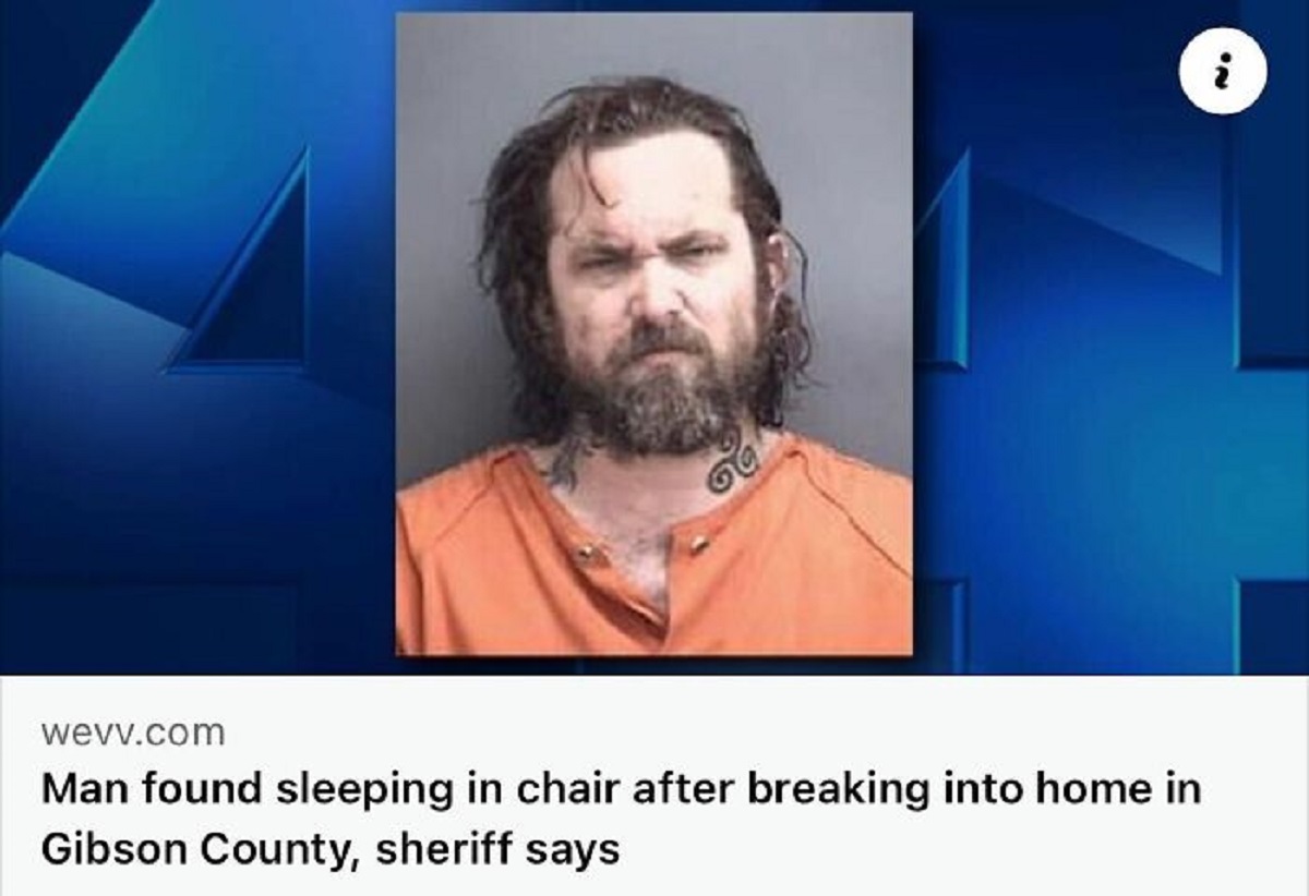 screenshot - wevv.com Man found sleeping in chair after breaking into home in Gibson County, sheriff says