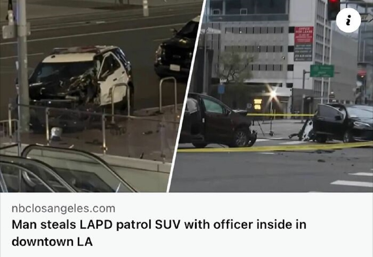 crash - For Leas nbclosangeles.com Man steals Lapd patrol Suv with officer inside in downtown La