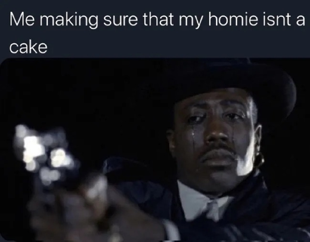 i m sorry gun meme - Me making sure that my homie isnt a cake