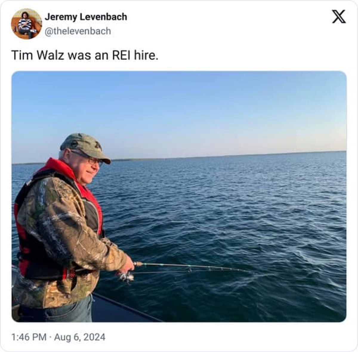 Fishing - Jeremy Levenbach Tim Walz was an Rei hire. X