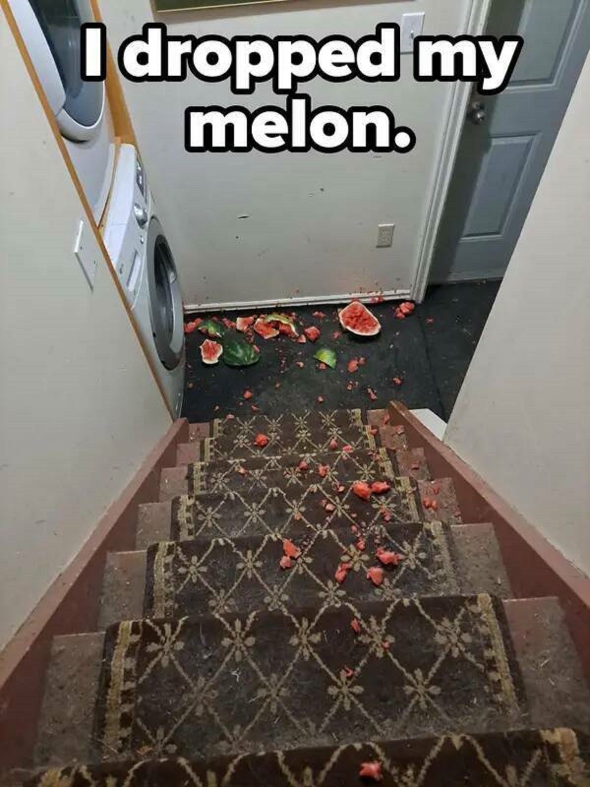 stairs - I dropped my melon.