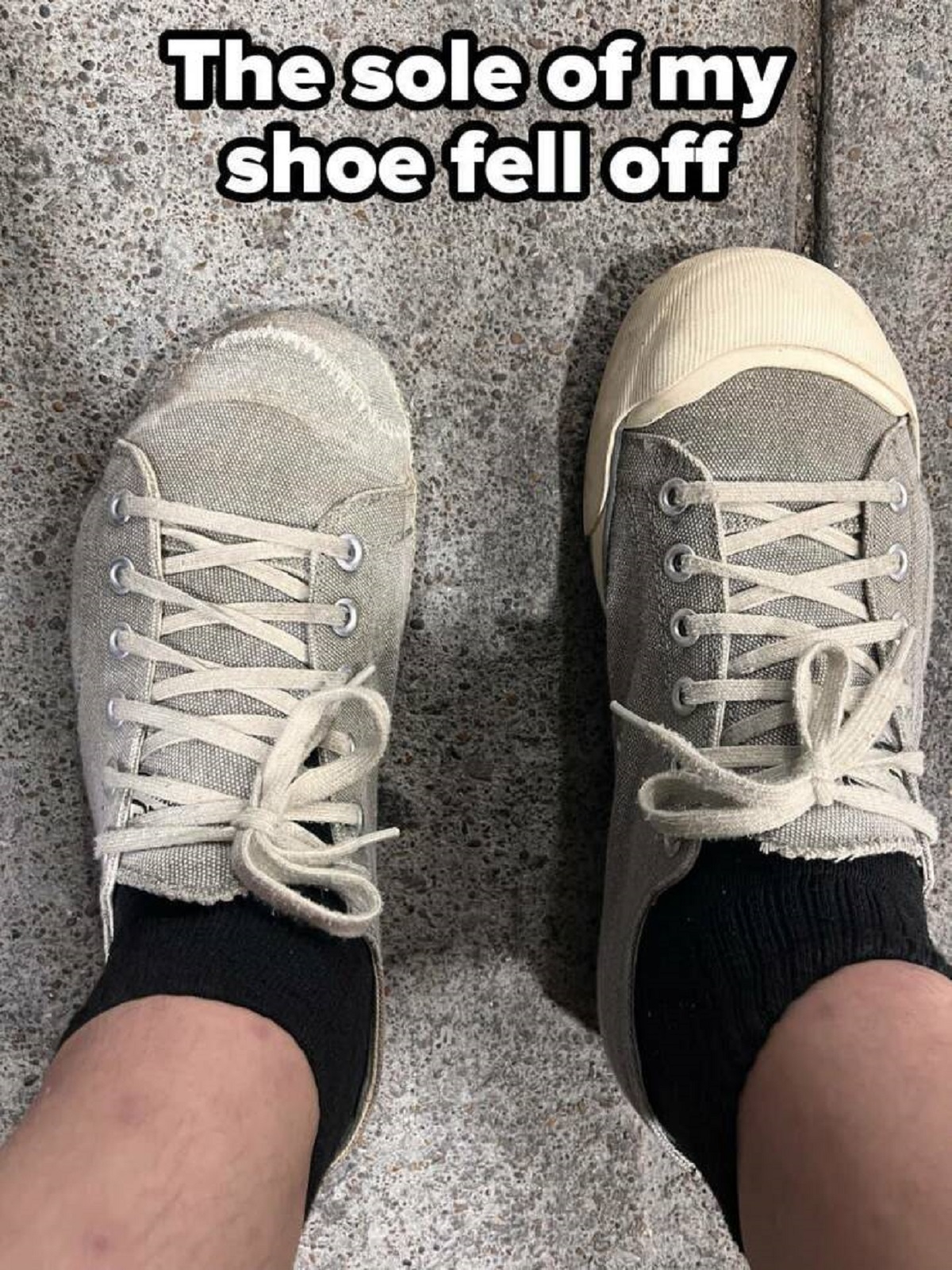 photo caption - The sole of my shoe fell off