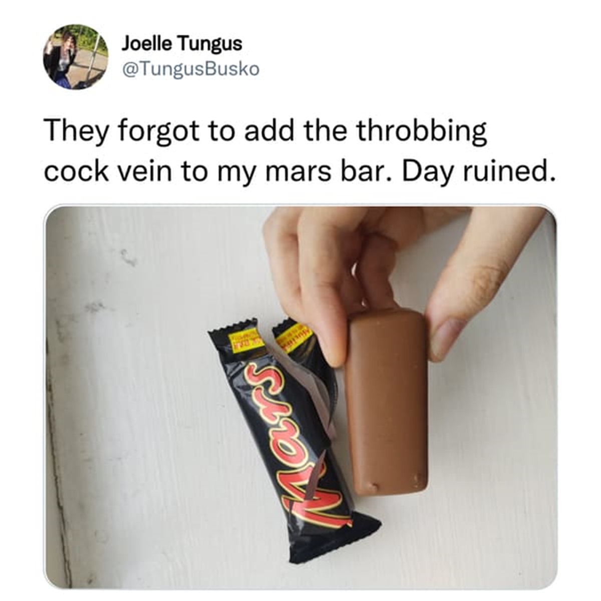 dick vein mars - Joelle Tungus They forgot to add the throbbing cock vein to my mars bar. Day ruined.