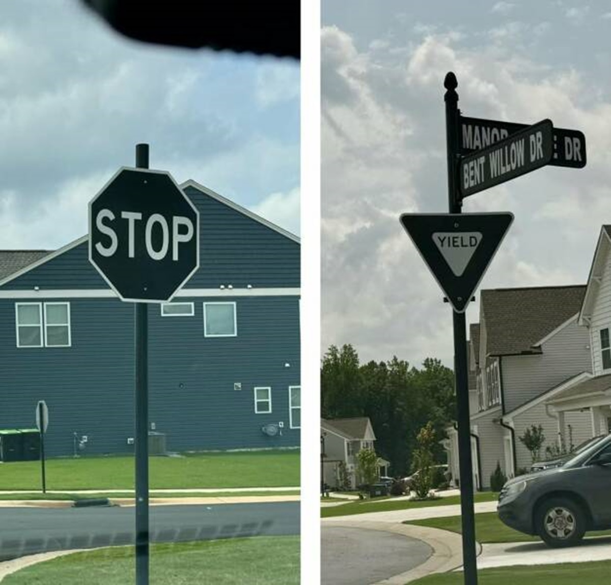 cool things you don't see every day - Traffic sign - Mano Bent Willow Dr Dr Stop Yield