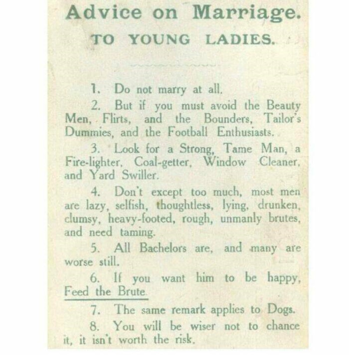 "Advice On Marriage From A Suffragette Pamphlet In The 1910s"