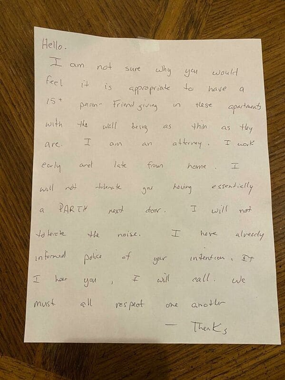 “Went To A Friendsgiving, They Let Their Neighbor Know Ahead Of Time That They Would Be Having People Over, It Was 4:45pm On A Saturday And About 6 People Were There. He Knocked On The Door, Taped This Note To The Door And Ran Off”