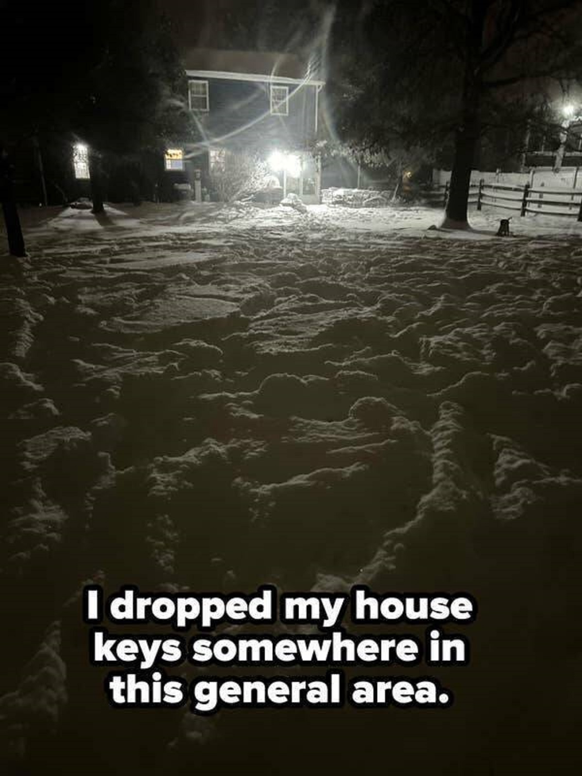 people having a very bad day -  night - I dropped my house keys somewhere in this general area.