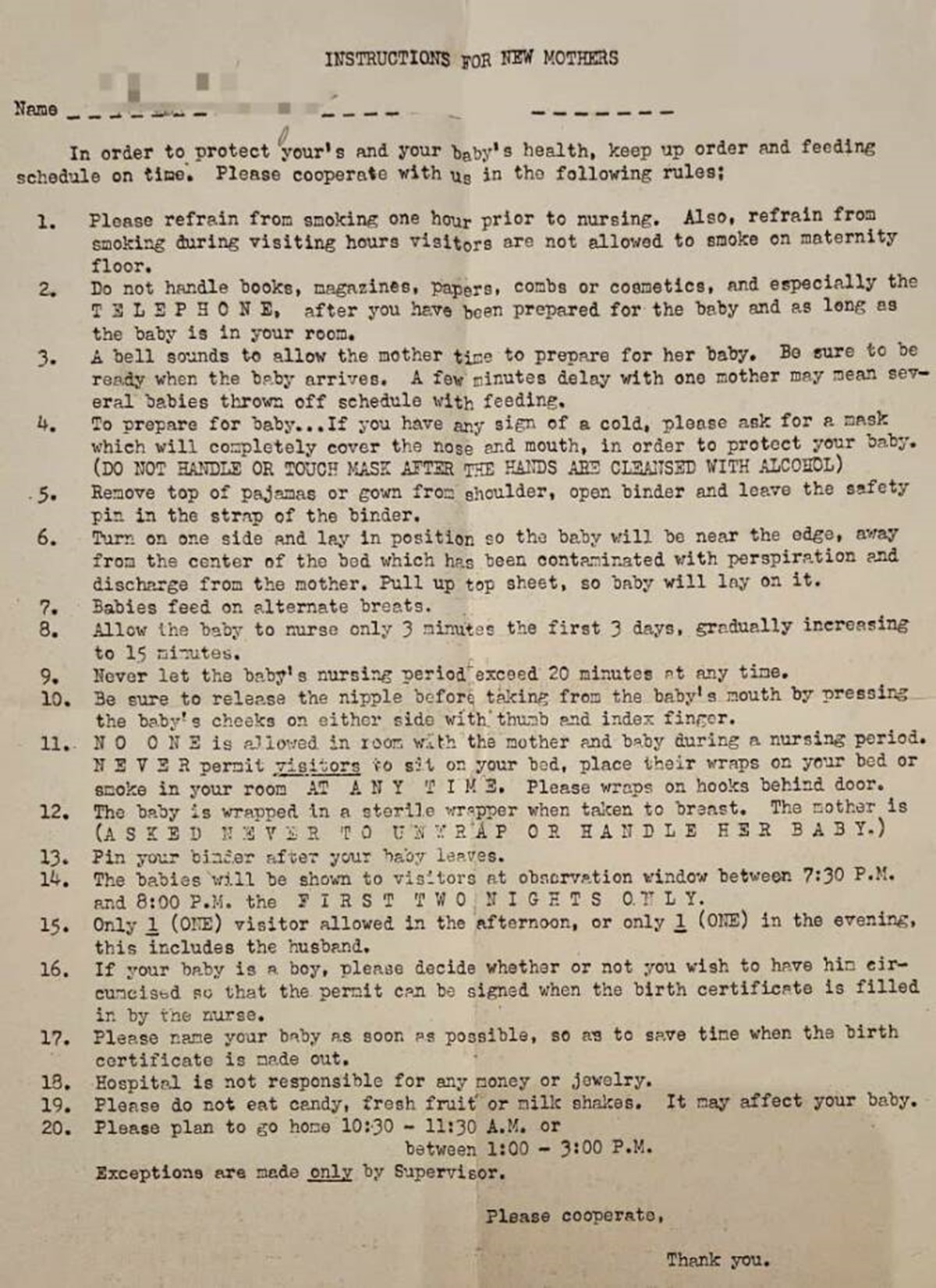 instructions for new mothers 1940s