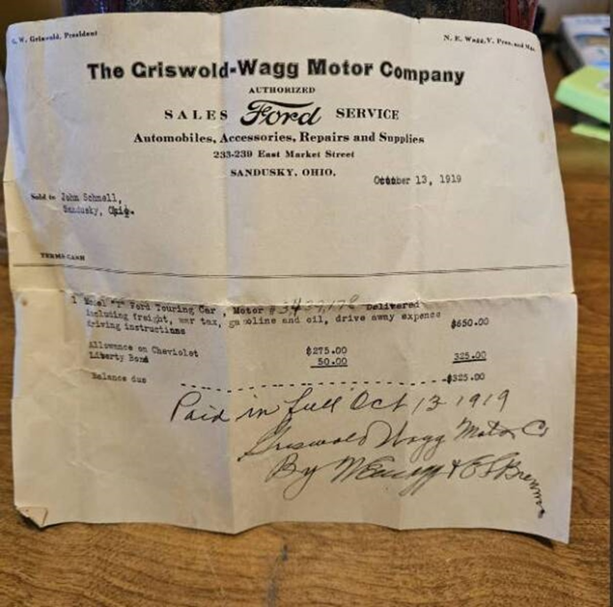 bill of sale car reddit - W. Grisvald, President N. E. WaY. Pred Ma The GriswoldWagg Motor Company Authorized Sales Ford Service Automobiles, Accessories, Repairs and Supplies 233239 East Market Street Sold to John Schnell, Sandusky, pig. Terms Canh Sandu