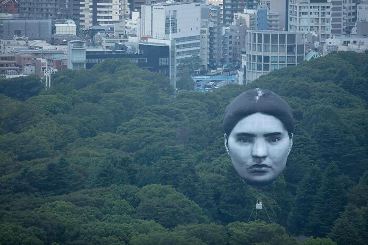 Giant Hot Air Balloon Of A Head In Yoyogi Park, Tokyo, Japan