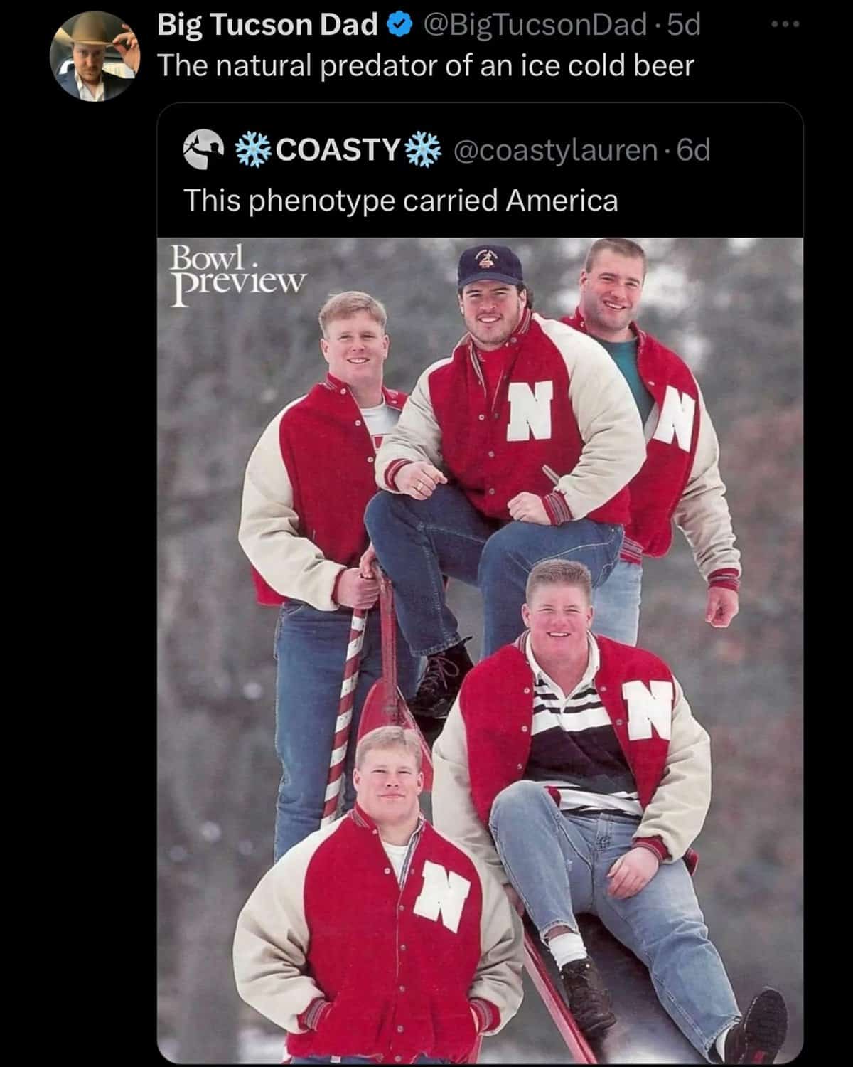 1994 nebraska offensive line - Big Tucson Dad Dad 5d The natural predator of an ice cold beer Coasty. 6d This phenotype carried America Bowl. Preview N N N 600